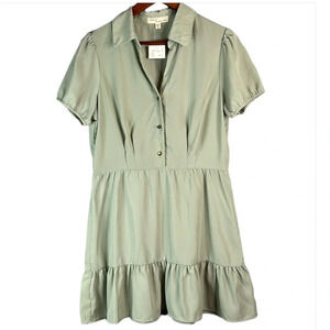 BEBOP NWT Sage Green Ruffle Short Puff Sleeve Dress Button Front Childhood XL